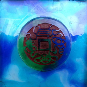 The blue transparent glass ornament of life 3D texturing download