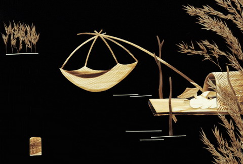 Reed painting of river fishing for the elderly PS past-mapping download