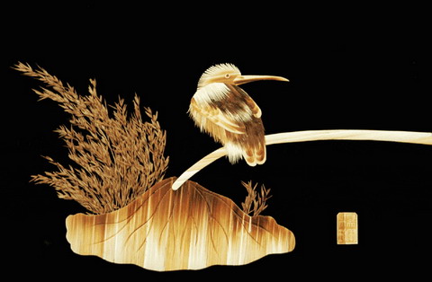 Reed painting of fishing cormorant PS Post-mapping