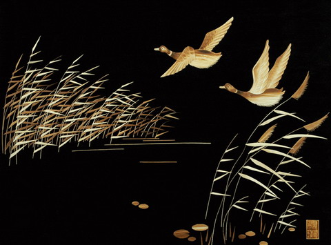 Reed painting of low-flying ducks 3d texturing download