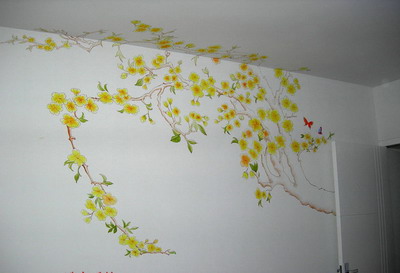 Hand-painted wall texture, flowers, simple painted walls