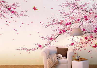 Hand-painted wall texture, flowers, simple painted walls