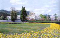 Golden pastoral style wallpaper map