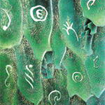 Green glass painted map